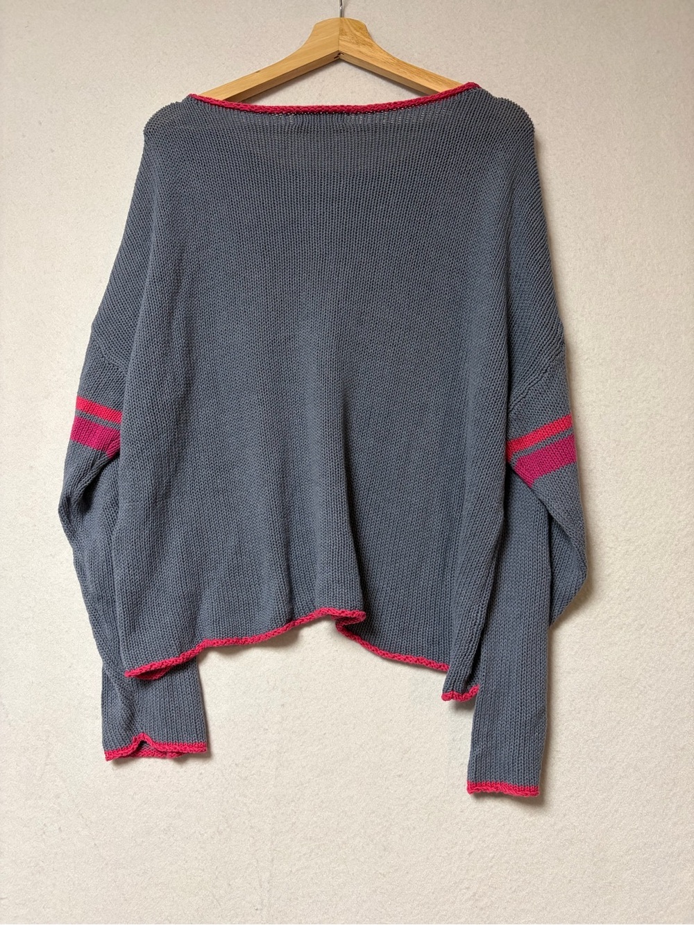Natural Life Heart Knit Sweater Dusty Blue Pink Lightweight Pullover Size L/X - Picture 6 of 10